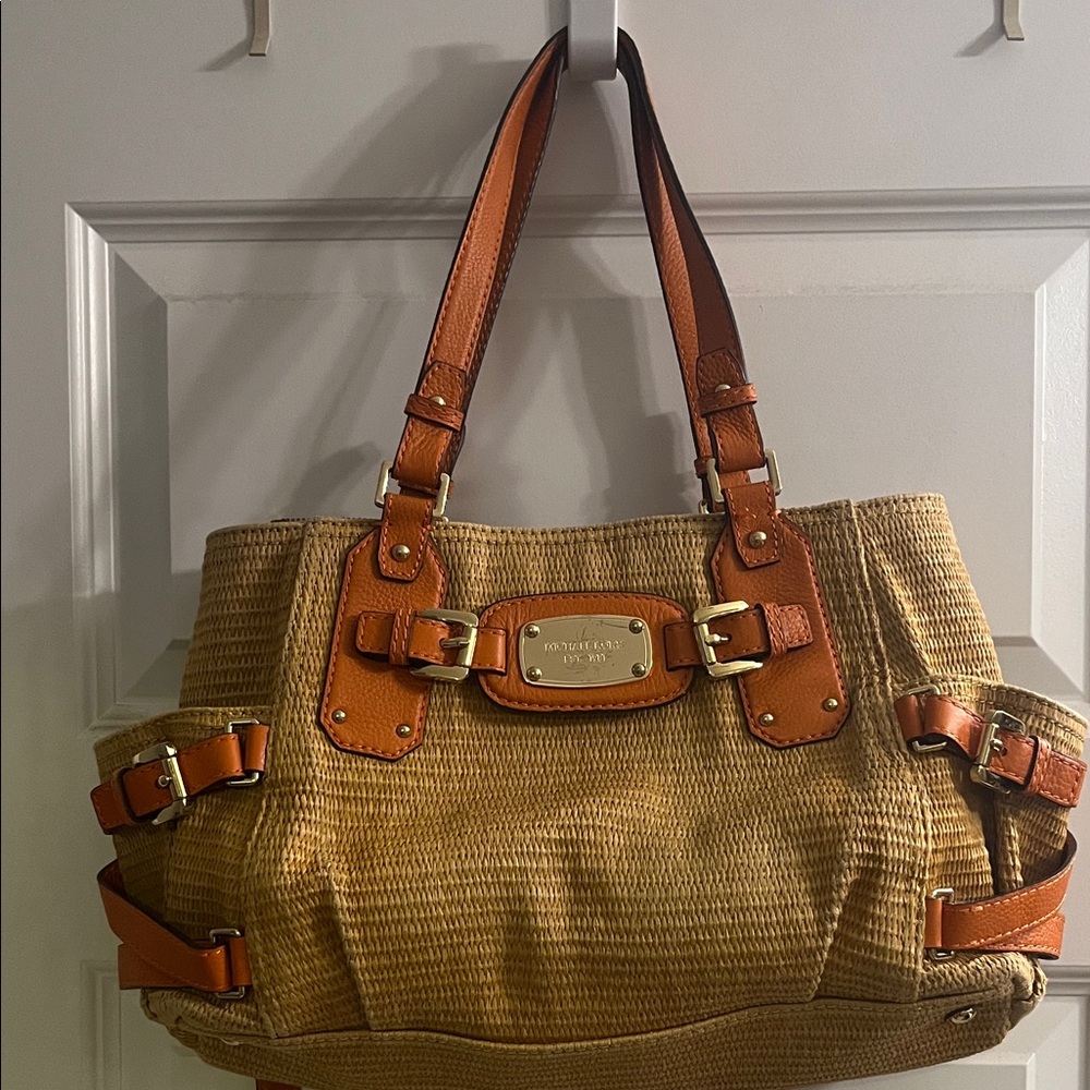 Michael Kors Tan and Brown Woven Shoulder Bag
